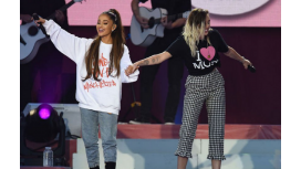 Ariana Grande junto a Miley Cyrus. Ariana Grande junto a Miley Cyrus.