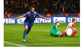 Gonzalo Higuaín celebra ante el Mónaco para la Juventus Gonzalo Higuaín celebra ante el Mónaco para la Juventus