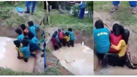 Unas nenas fueron obligadas a cruzar un pozo con agua en el que había serpientes. Unas nenas fueron obligadas a cruzar un pozo con agua en el que había serpientes.