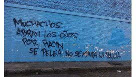 Una de las pintadas que apareció en el estadio de Racing. Una de las pintadas que apareció en el estadio de Racing.