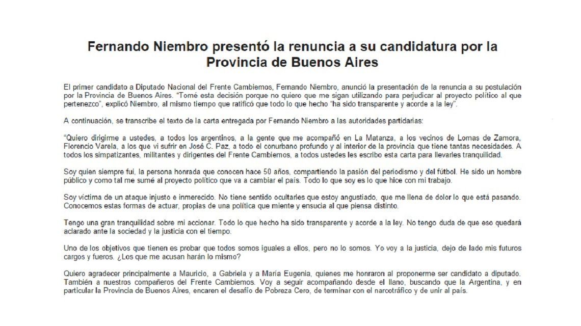 Niembro dice que renunció para no perjudicar la campaña 