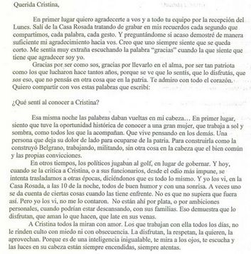 La carta que la nieta de Belgrano le envió a Cristina 
