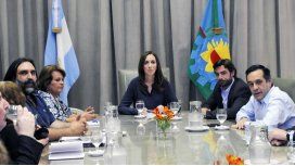 María Eugenia Vidal en la única reunión con docentes de la que participó. María Eugenia Vidal en la única reunión con docentes de la que participó.