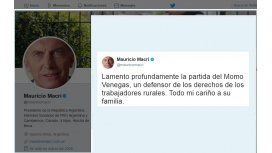 Mensaje de Macri por la muerte del Momo Venegas Mensaje de Macri por la muerte del Momo Venegas