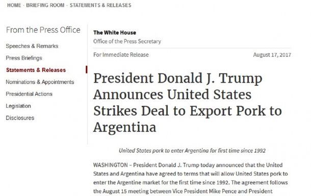 Argentina vuelve a importar cerdo de EE.UU. tras 25 años<br>