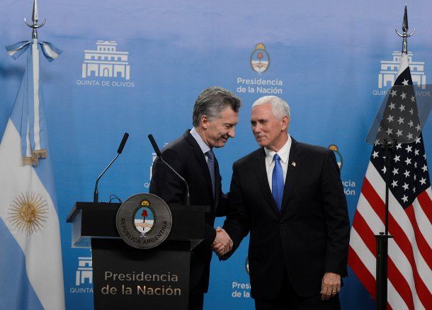 El presidente Mauricio Macri y el vicepresidente de Estados Unidos, Mike Pence,