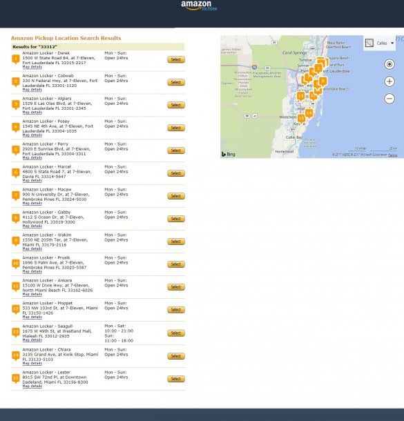 Algunos de los lockers de Amazon que hay en Miami