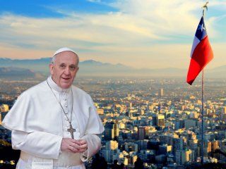 El Papa Francisco y una panorámica de la ciudad de Santiago de Chile. El Papa Francisco y una panorámica de la ciudad de Santiago de Chile.