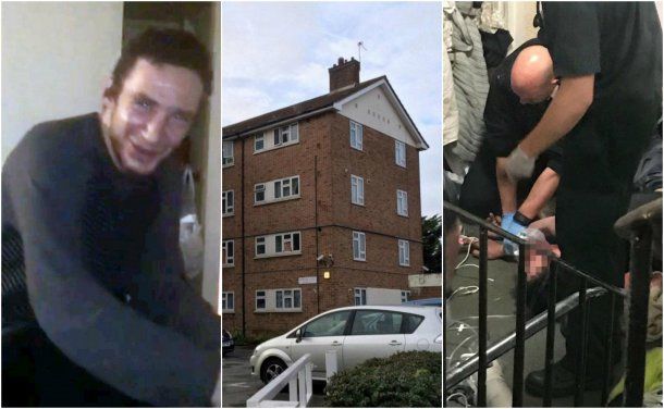 <strong>Mario Perivoitos, el edificio </strong> en el que vivía y policías que peritaban su cuerpo<br>