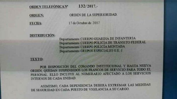 Orden de acuartelamiento por Santiago Maldonado