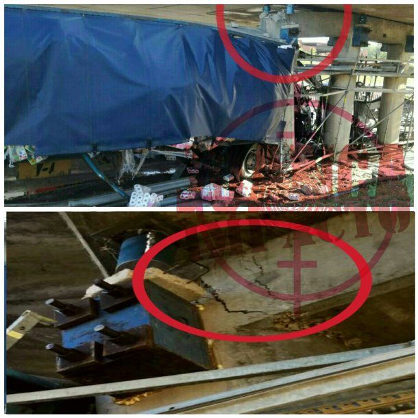 Así quedó el puente donde chocó el camión (@juancaimpacto)<p></p>