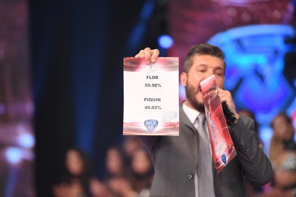 Marcelo Tinelli mostrando el resultado de la primera votación<br>