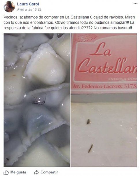 Encontraron insectos en ravioles de La Castellana - Crédito: Laura Carol