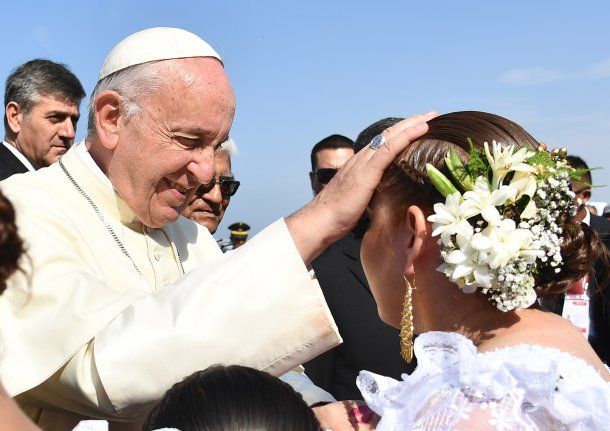 Francisco visitó Trujillo este sábado durante su gira por Perú