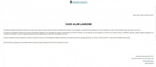 Comunicado de Cancillería
