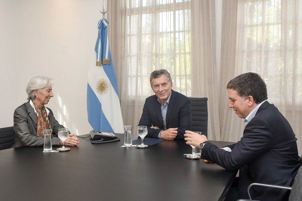 Christine Lagarde, Mauricio Macri y Nicolás Dujovne