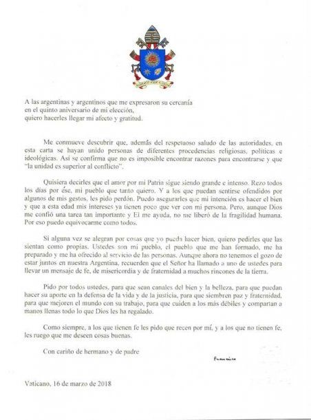 Carta del Papa Francisco