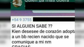 Ofreció a su bebé en un grupo de WhatsApp: Si alguien desea adoptar que se comunique a mi número Ofreció a su bebé en un grupo de WhatsApp: Si alguien desea adoptar que se comunique a mi número