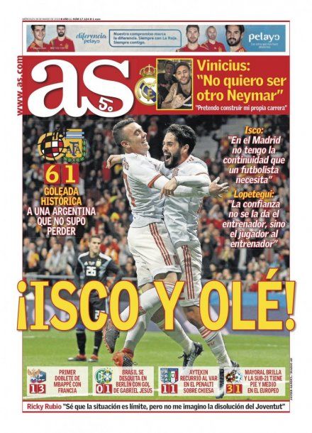 El madrileño AS remarca la excelente actuación de Isco<br>