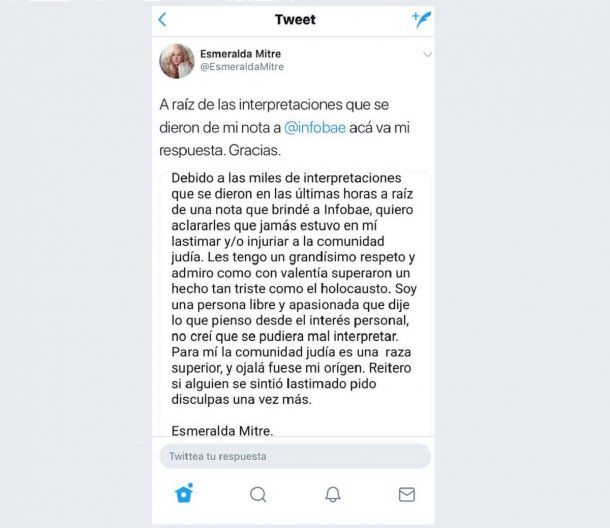 El posteo eliminado por Esmeralda Mitre<br>