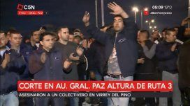 Piquete en avenida General Paz por el chofer asesinado Piquete en avenida General Paz por el chofer asesinado