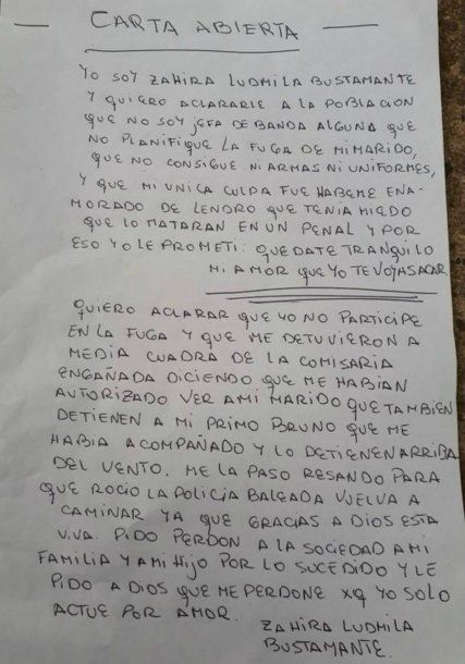 La carta que envió la mujer a través de su abogado