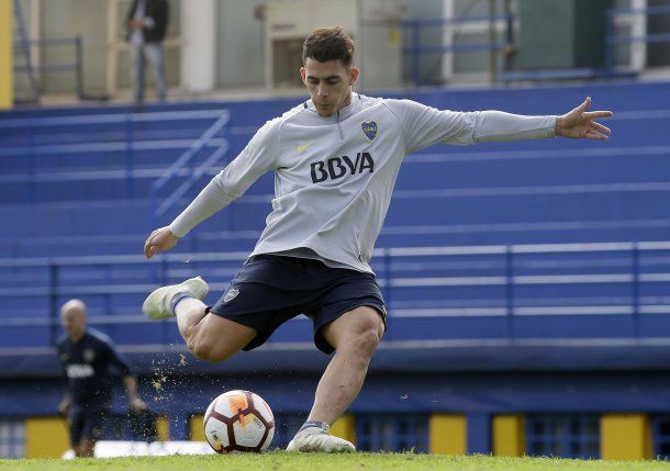 Cristian Pavón en el que puede ser uno de sus últimos entrenamientos en Boca<br>