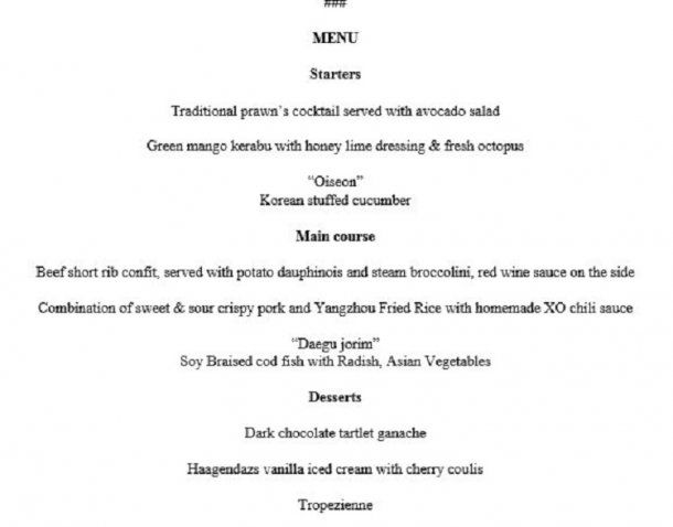 El menú del histórico almuerzo<br>