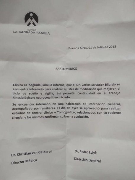 Parte médico de Bilardo de la Sagrada Familia