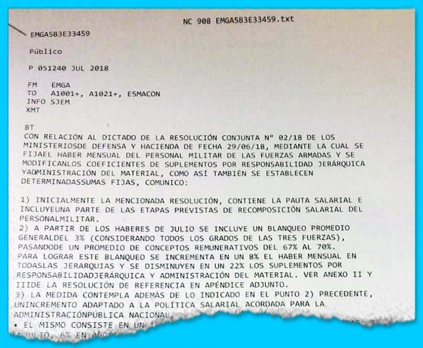 Este radiograma fue difundido a los mandos castrenses<br>