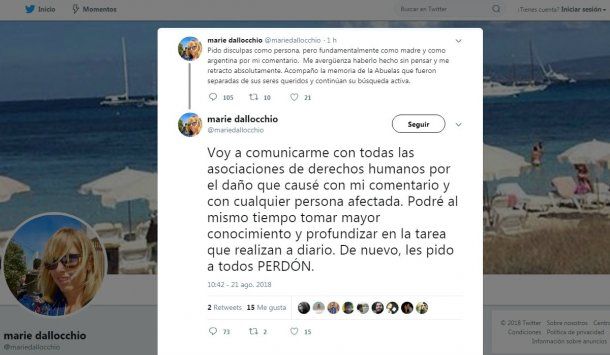 Marie Dallocchio se retractó después de su desagradable comentario y luego puso su cuenta en privado