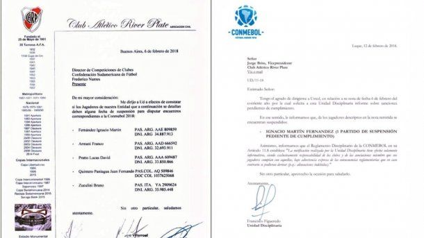 La carta de River y la respuesta de Conmebol<br>