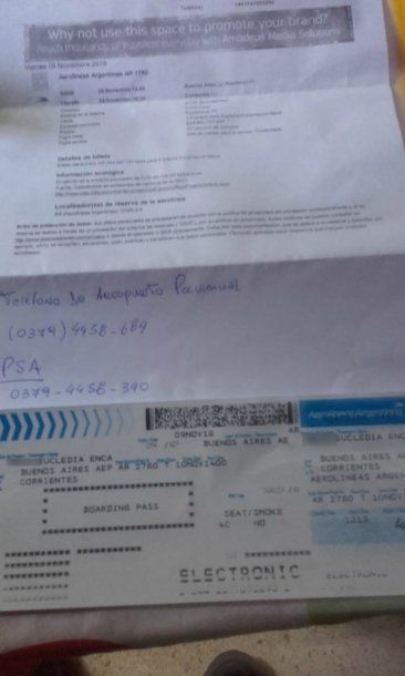 <p>Las indicaciones que recibió Aníbal por parte de la aerolínea</p>