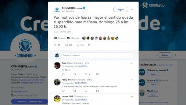 El tuit de la Conmebol dejó a los hinchas algo confundidos