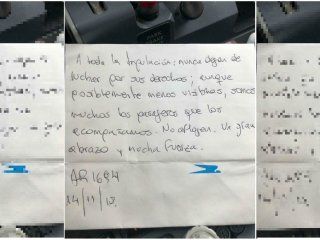 El mensaje se lo dejaron a los tripulantes del vuelo AR 1694 El mensaje se lo dejaron a los tripulantes del vuelo AR 1694