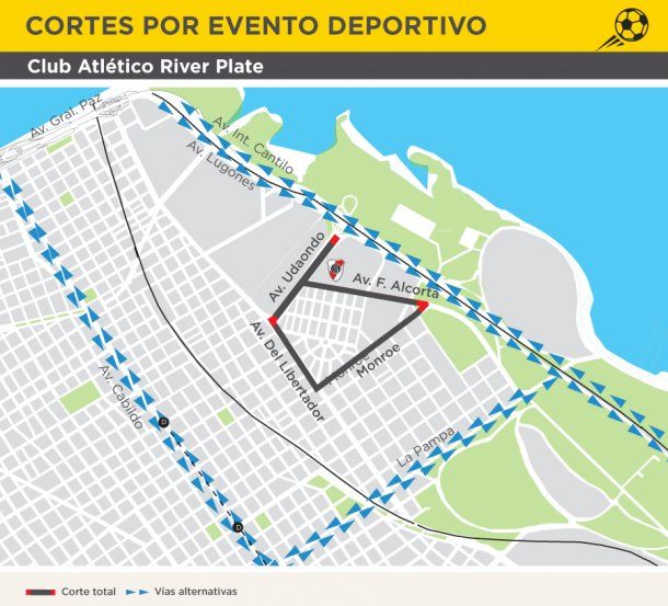 El mapa de los cortes en la zona del Monumental<br>