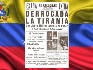 La tapa del diario El Nacional de Venezuela reflejaba el 23 de enero de 1958 La tapa del diario El Nacional de Venezuela reflejaba el 23 de enero de 1958