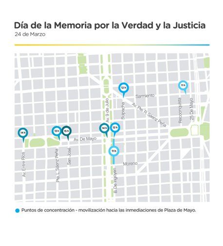 Los puntos de concentración para la marcha del 24 de Marzo<br>