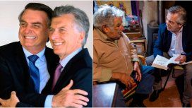 Mauricio Macri con Jair Bolsonaro y Pepe Mujica con Alberto Fernández Mauricio Macri con Jair Bolsonaro y Pepe Mujica con Alberto Fernández