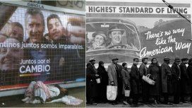 Una foto de la campaña por la reelección de Macri en 2019 y uno de los íconos de la historia del fotoperiodismo Una foto de la campaña por la reelección de Macri en 2019 y uno de los íconos de la historia del fotoperiodismo