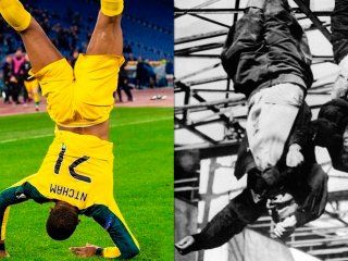 conmovedor festejo antifascista de olivier ntcham en la europa league: simulo a mussolini colgado conmovedor festejo antifascista de olivier ntcham en la europa league: simulo a mussolini colgado