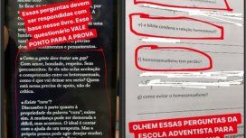 A tono con Bolsonaro: en una escuela de Brasil preguntan en una evaluación si la homosexualidad tiene perdón A tono con Bolsonaro: en una escuela de Brasil preguntan en una evaluación si la homosexualidad tiene perdón
