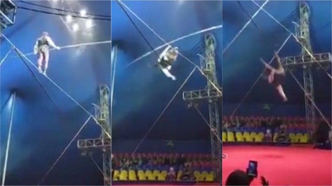 VIDEO: Un equilibrista cayó al vacío ante la mirada aterrada del público