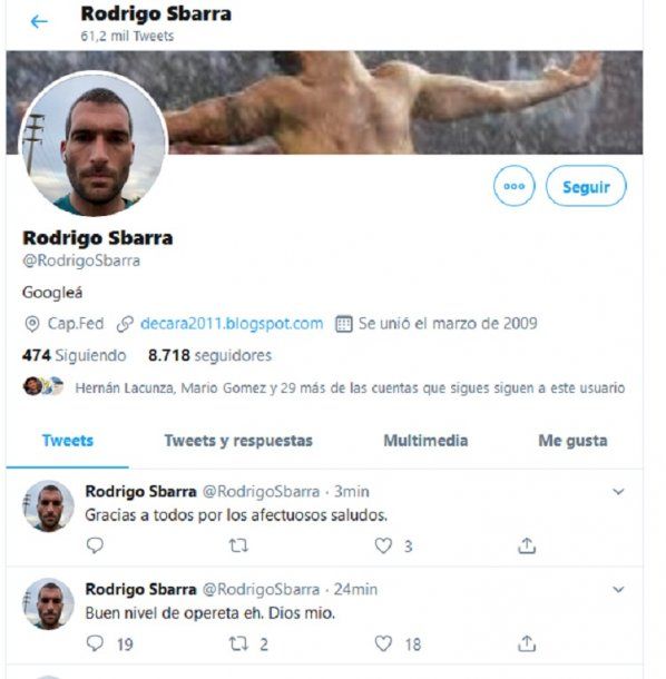 Los tuits de Rodrigo Sbarra