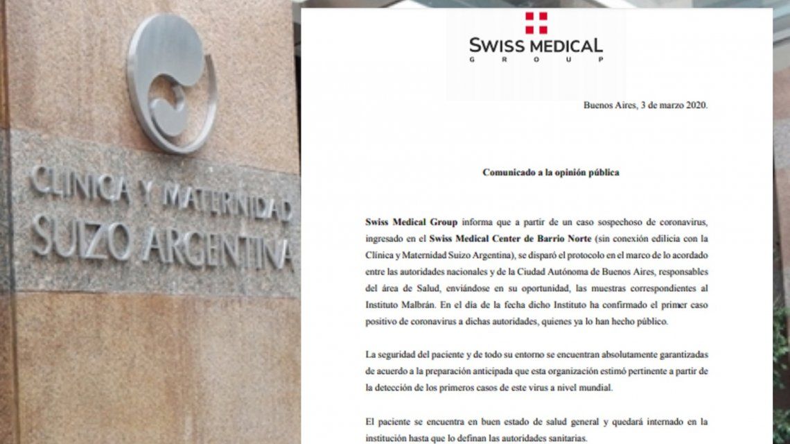 El comunicado de Swiss Medical Group tras el primer caso de coronavirus en Argentina