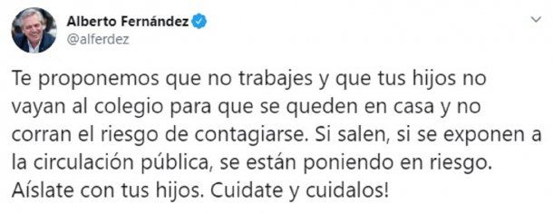 Mensaje de Alberto Fernández a los que no respetan la cuarentena por el coronavirus