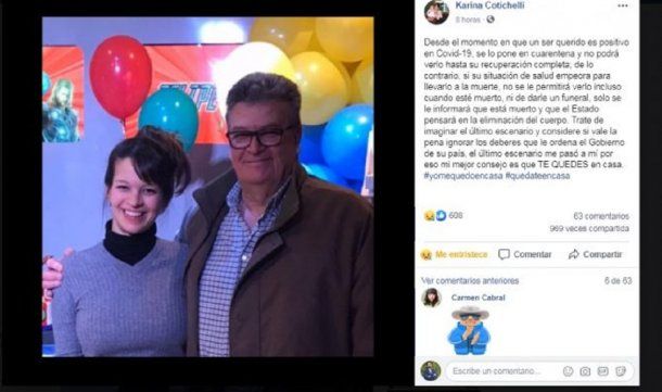 La hija de César Cotichelli lo recordó en sus redes sociales: el ingeniero fue el segundo fallecido por coronavirus de la Argentina