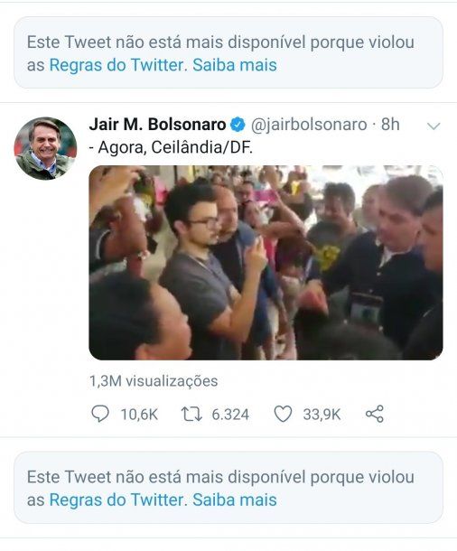 Twitter suspendió la cuenta a de Jair Bolsonaro por dos videos 