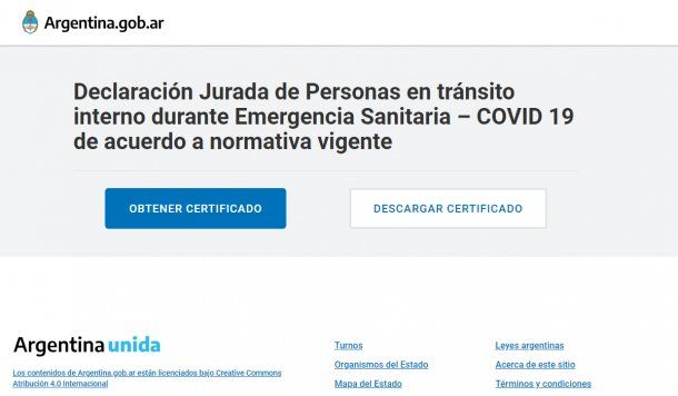 La "Certificación para el Regreso a Domicilio Habitual" se tramita en Argentina.gob.ar