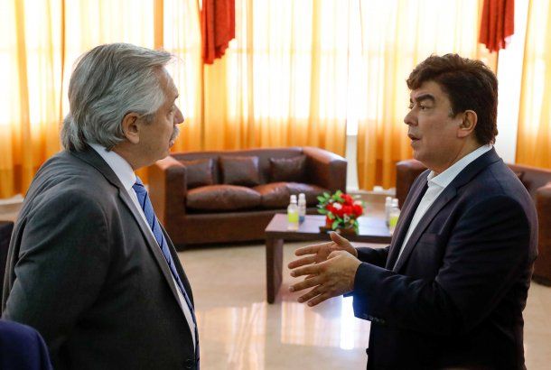El intendente de La Matanza, Fernando Espinoza, junto al presidente Alberto Fernández 